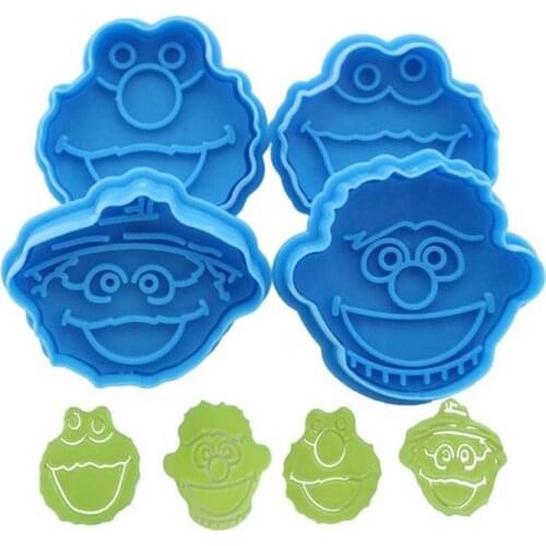 4PCS/Set Children Muppet Cookie Cutter Plunger Biscuit Cake Fondant Elmo Ernie Monster Cakes Decorating