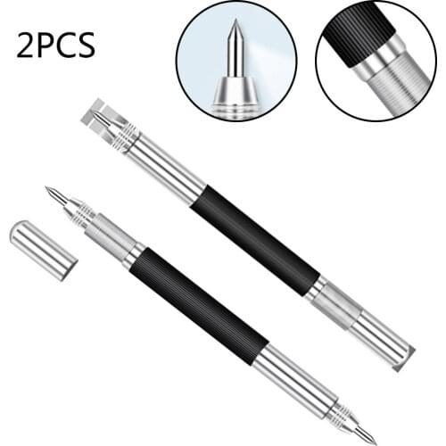 2Pcs Double Ended Tungsten Carbide Scribing Pen Tip Steel Scriber Marker Metal Ceramics Glass Marking Tools 136mm