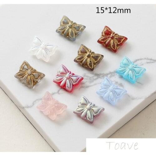 Imported Czech glass beads glass retro gold tracing butterfly hand-made materials hair accessories earrings accessories 4pcs