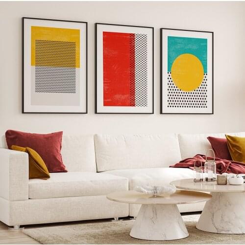 Colourful Abstract Dots Teal Yellow Red Wall Art Canvas Painting Nordic Posters and Prints Wall Pictures for Living Home Decor