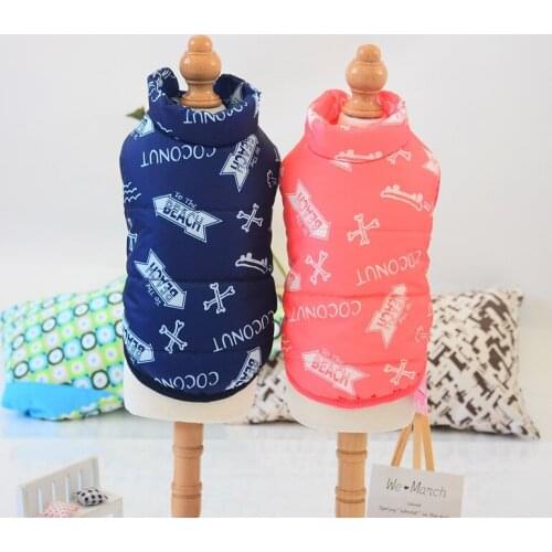 Casual Dog Vest Pet Clothing Winter Warm Bone Printing Thickened Dogs Clothes Jacket Coat Stand Collar Kitten Puppy Costumes