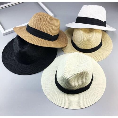 Summer Sun Hats For Women Mans Panama Hat Straw Beach Hat Fashion UV Sun Peotection Travel Cool Jazz Trilby Cap Vintage Fedoras