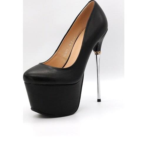 MKKHOU Single Shoes Women 2021 New Spring Leather Pumps Round Thick Bottom Metal Stiletto 16 cm High Heels Banquet Dress Shoes