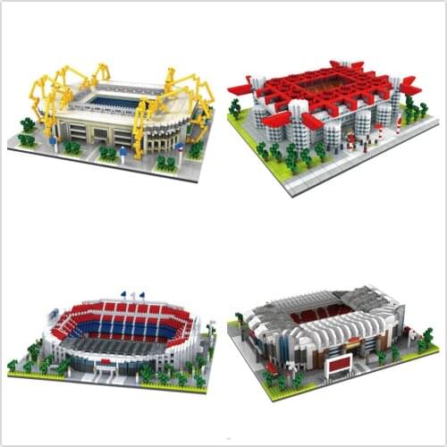 Architecture Football Field Model Bricks Old Trafford Camp Nou San Sir Stadium Real Madrid Barcelona Building Blocks Toy