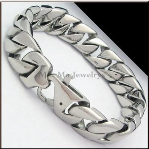 Mens 316L Stainless Steel Bracelet Jewelry 15mm Biker Curb Chain Bracelet