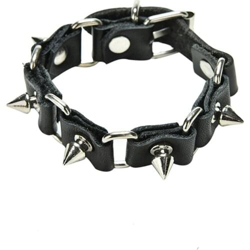 1Pc Cool Wolf Tooth Bangle Cuff Bracelet Fashion Gothic Metal Cone Stud Spikes Rivet Leather Wristband Men Punk Style