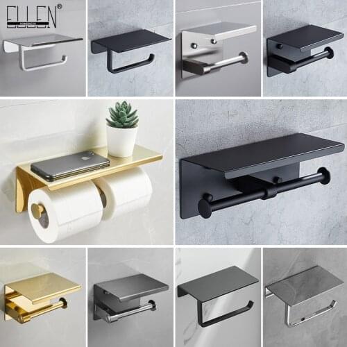 ELLEN Toilet Paper Holder Wall Mounted Black Tissue Paper Holder Gold Roll Holder With Phone Storage Bathroom accessories ELB86