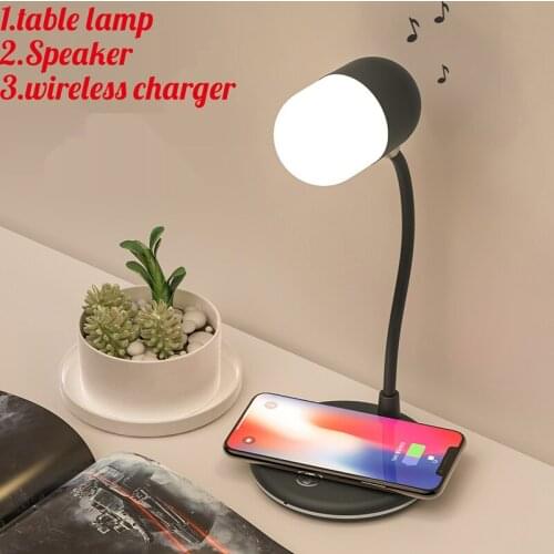 3 IN 1 Desk Lamp with Qi Wireless Charger 5W Bluetooth Speaker USB Dimmable for Bedroom Loft iphone12 Mi Huawei Samsung Oppo