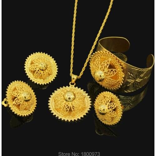 New Ethiopian set Jewelry 24k Gold Color Pendant/Necklace/Earrings/Ring/Bangle Bride Wedding Nigeria/African/Eritrea Items