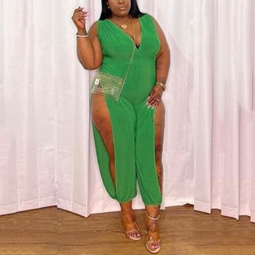 Plus Size Jumpsuits and Rompers For Women Large Side Split Loose High Waisted V Neck Sleeveless Sexy Evening Night Jumpsuits Hot