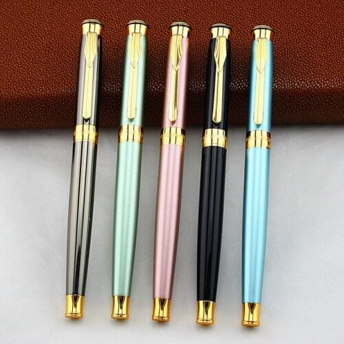 DIKA WEN Luxury Black and Gold Metal Roller Ball Pen with 0.5mm Black Ink Refill Ballpoint Pens for Christmas Gift