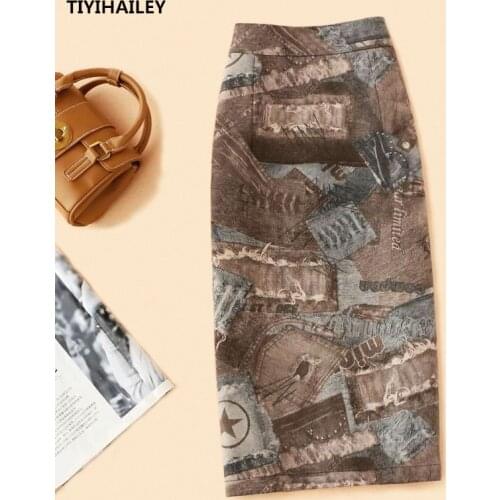 TIYIHAILEY Free Shipping 2020 Suede Elegant Formal Women Winter And Autumn Knee Length Ladies Pencil S-3XL Slit Skirt Stretch