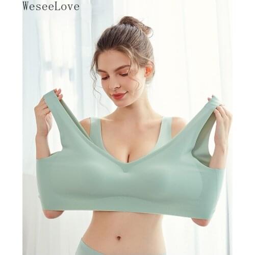 WeseeLove M-7XL Summer Padded Bra For Women Push Up Ice Silk Brassiere Lingerie Seamless Sleeping Bras Female Underwear Bralette