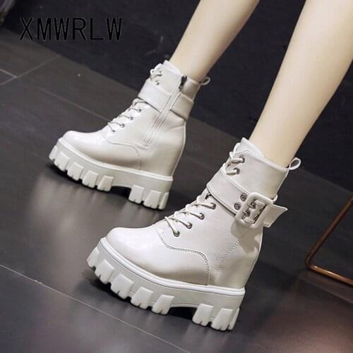 XMWRLW High Heels Mid-Calf Boots For Women Shoes 2020 Autumn Winter Leather Female Boots Women Wedges Shoes Rubber Sole Boot