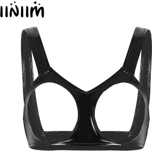 Womens Lingerie Night Sexy Underwear Open Cups Exotic Tanks Ladies Sexy Wetlook Clubwear Bra Vest Exotic Tanks Tops for Ladies