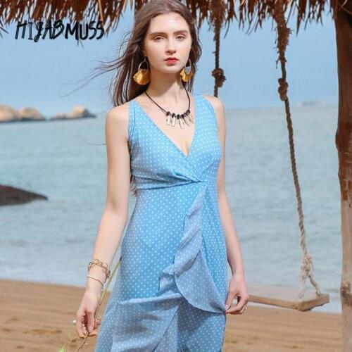 Summer New Style 2021v-neck Polka-dot Womens Dress Irregular Suspenders Casual Fashion Feminine Elegant Dress