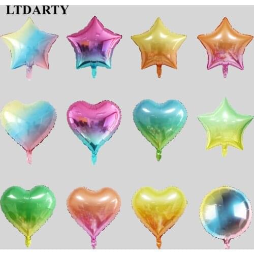 10pcs 18inch gradient color round star love aluminum foil balloon wedding decoration birthday party balloon helium baby shower