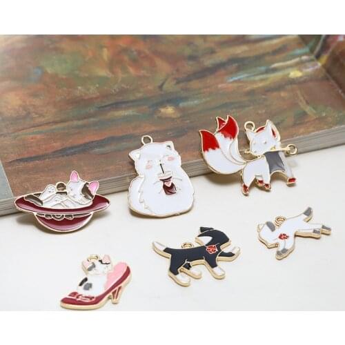 10pcs Cute Funny Kitty Fox statement Earrings for Women Girl lovely Pendant DIY Ear Jewelry Earring Keychain Accessories