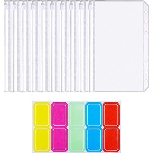 10 Pieces A6 Binder Cash Envelopes Pockets Zipper Folders ,Waterproof Loose Leaf Bags for 6-Ring Notebook Budgeting Saving Money