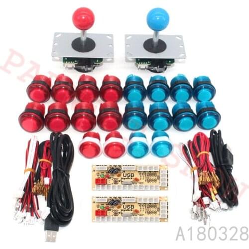 2Players Arcade LED Kit with Zero Delay USB Encoder To PC Arcade Games 4/8 Way 5Pin Joystick + LED Illuminated Push Buttons