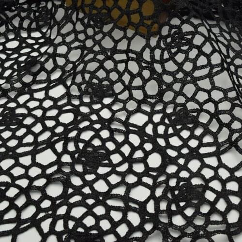 2yards Black Polyester Lace Fabric Rose Flower Embroidery Wedding Fabric for dress diy craft sewing 52" Width