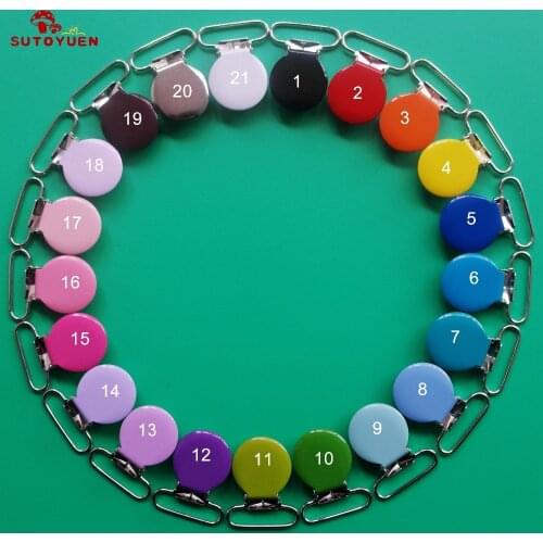 2018 New 50pcs Sutoyuen Round Metal Pacifier Clip Suspender Soothers Holder Clips For Baby Dummy Pacifier Chain Clips Lead Free