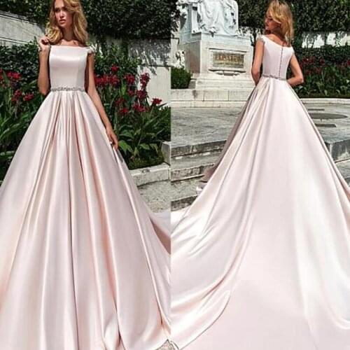 2021 New Scoop Short Sleeves Satin A-Line Wedding Dresses Lace Appliques Bridal Gowns Custom Made Formal Long Vestidos De Mariee