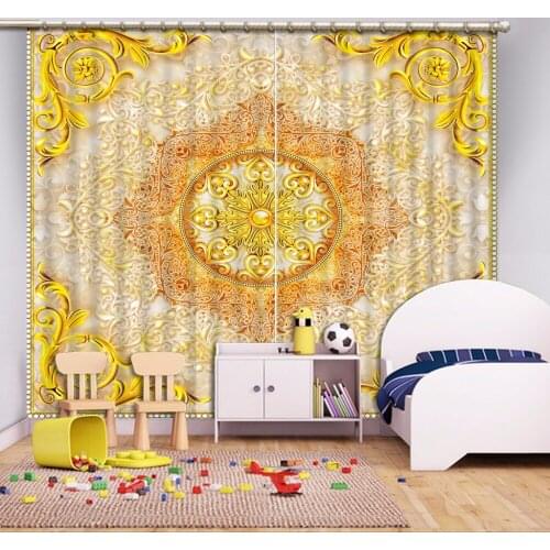 Golden flower 3d Curtains For Living Room Window Treatments Modern Curtains For Beding Room High-precision Shade