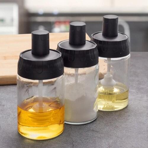 60% Dropshipping!!280ml Seasoning Jar Leakproof Moisture-proof Glass Spice Bottle Container with Spoon Stick Brush for Home