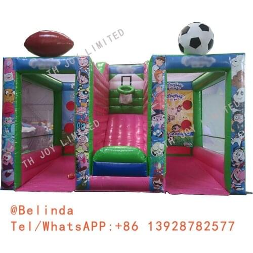 Free Shipping! 5x3x3mh 3 In 1 Inflatable Combination Game Football Hoop Basketball Hoop