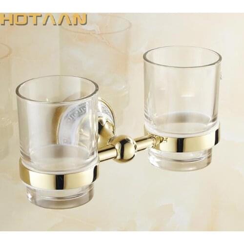 Free shipping Fashion toothbrush holder,copper&glass ,Double tumbler cup, Bathroom tumbler holder bathroom set wholesale