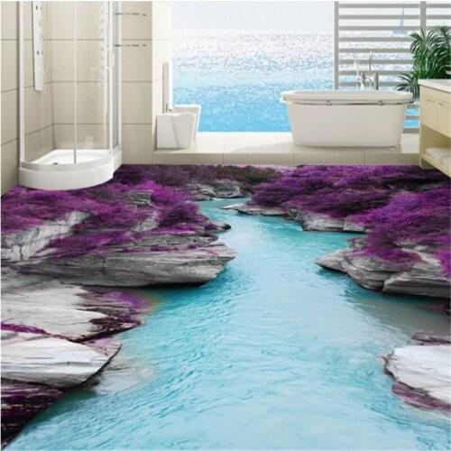 Beibehang Large custom paste 3D canyon flowing water floor stickers anti-slip thickening wear-resistant home decoration