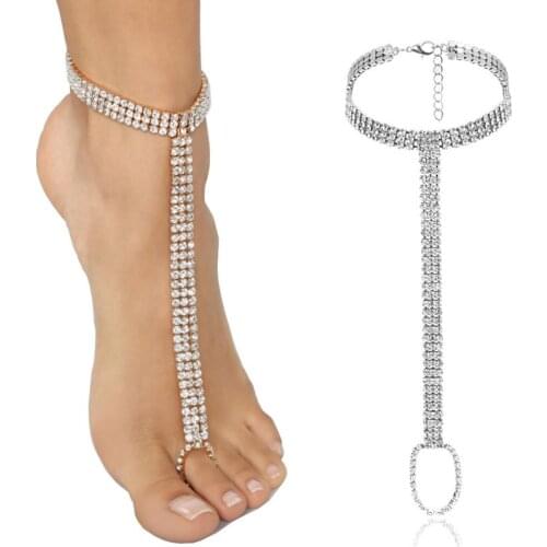 Full Rhinestone Crystal Anklet for Women Charm Multilayer Iced Out Chain Ankle Bracelets on Leg Beach Toe Foot Jewlery Gift