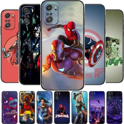 Spiderman iron Man Captain America cartoon Phone Case For XiaoMi Redmi Note 10 9 9s 8 7 6 5 A Pro s T Black Cover Silicone Back