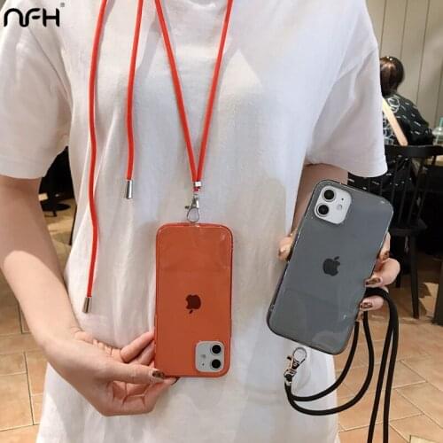 Fashion Crossbody Strap Lanyard Necklace Case For iPhone 12 11 Pro X XS XR Xs Max SE 2020 6S 7 8 Plus Candy Soft Clean TPU Cover