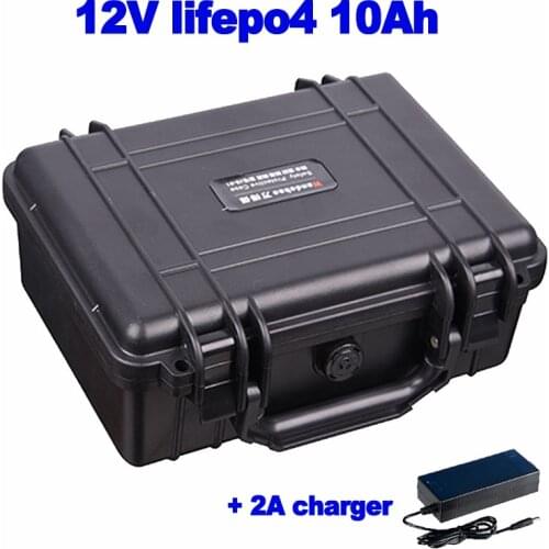 Extreme Energy waterproof 12v 10AH Lifepo4 LFP akku battery for LED fish finder Lawn mower marine Power Tools camera +2A charger