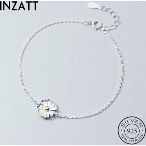 INZATT Real 925 Sterling Silver Flower Plant Bracelet For Fashion Women Party Minimalist Fine Jewelry Cute Accessories Gift