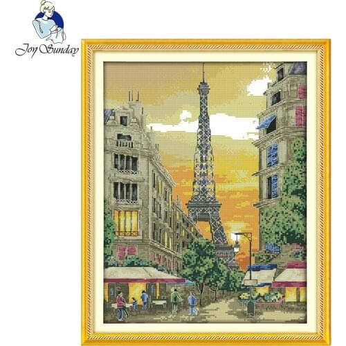 Joy Sunday scenic style The iron tower with sunset fabric printable cross stitch patterns for design painting