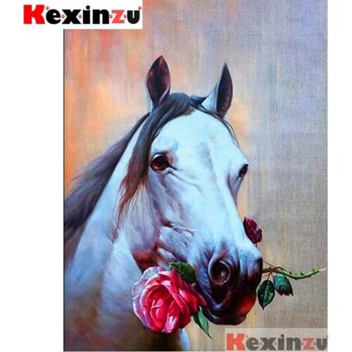 Full Square/Round 5d Diamond Painting-White horse rose-3d Embroidery Cross Stitch Mosaic Full Picture Of Rhinestone Decor Y11560