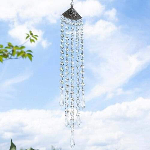 H&D 24.5in Crystal Icicle Prisms Suncatcher Rainbow Window Curtains With Ganesha Ornament Protection Wind Chimes For Home Decor