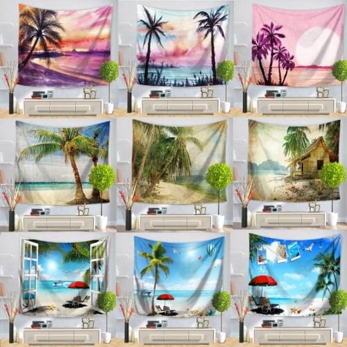 Forest Tapestry Sea Coconut Tree Wall Hanging Beach Tapestries Summer Beach Large Wall Tapestry Boho Hippie Home Decor