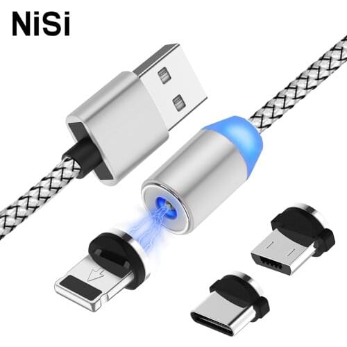 20Pcs/Pack NISI 1m 2m Micro USB Magnetic Lighting Cable For iPhone Samsung 8Pin IOS Type-C Ports LED Phone Charging Cable 3 in 1