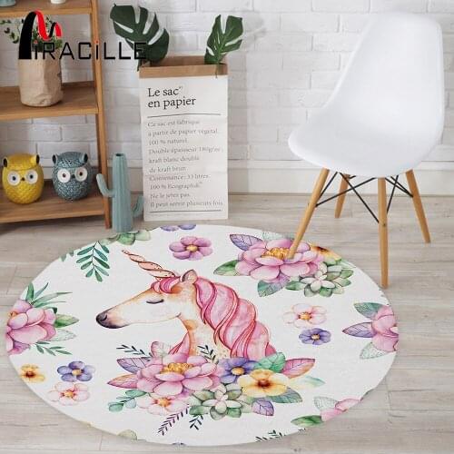 Miracille Cute Unicorn Designer Round Mat Floor Balcony Doorway Welcome Door Carpets Home Decor For Washroom Bedroom Anti-slip