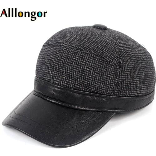 Winter Dad Caps 2020 Warm Baseball Cap Men snapback gorras para hombre Leather Birm Earflap Dad Hat