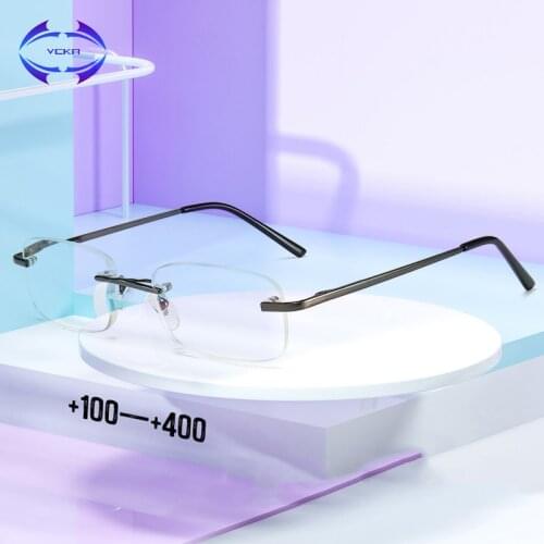 VCKA Men Women Frameless Reading Glasses New Anti-blue light Square Eyewear Business Titanium Alloy magnifier +1.00 to +3.00
