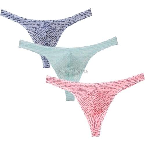Mens Bluge Pouch Thongs Underwear Unique Stripe Mesh G-Strings