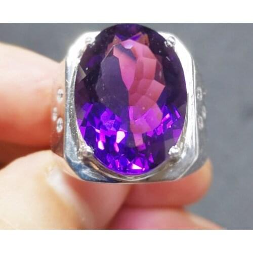 Men ring Natural real amethyst ring Free shipping 925 sterling silver 13*18mm 11ct big gemstone Fine jewelry B8110517