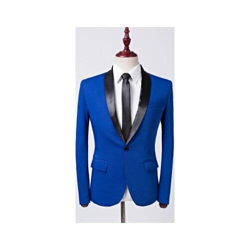 2018 Mens Fashion Royal Blue Shawl Collar Suit Coat Casual Wedding Business Male Blazer Jacket Masculino Slim Fit Hombre