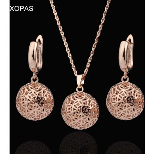 New Cute Earring Unique Carved Hollow 585 Rose Gold Long Dangle Earrings Set Women Fashion Wedding Party Fine Trendy Jewelry Set
