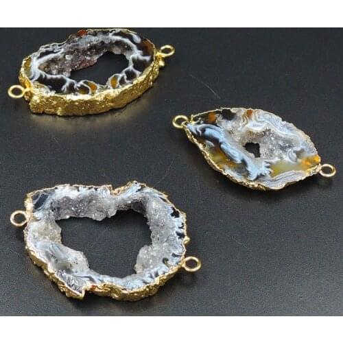 Natural Agat e Geode Irregular Connectors Of Gold Cladding 35-45mm Long